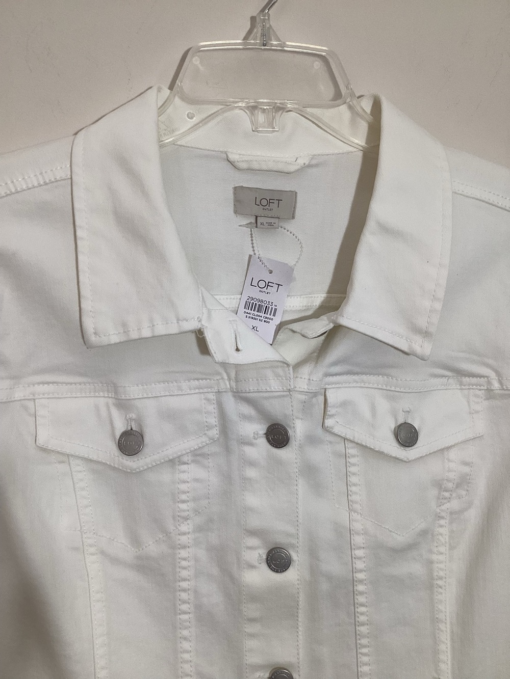 LOFT XL White Cotton Denim Jean Jacket - Button-Front Long Sleeve - Picture 8 of 8